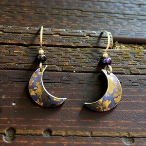 Holly Yashi Small Handcrafted Blue Crescent Moon Dangle Earrings